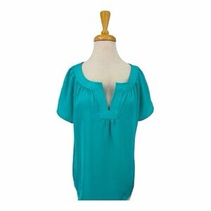 Talbots Sateen Split-Neck Tunic — Short Sleeve — Size 16 (XL) — Teal — NWT